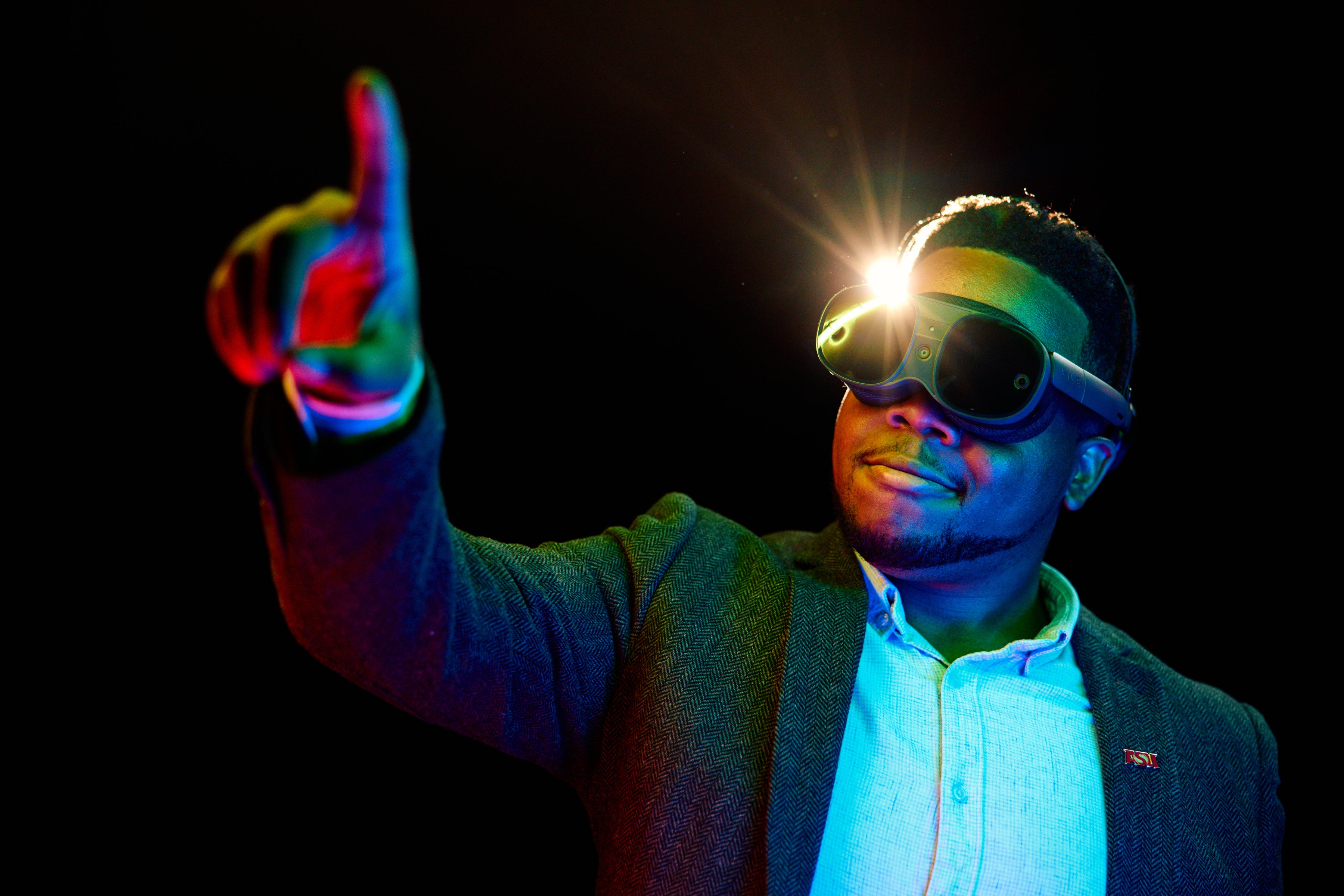 A man wearing VR goggles