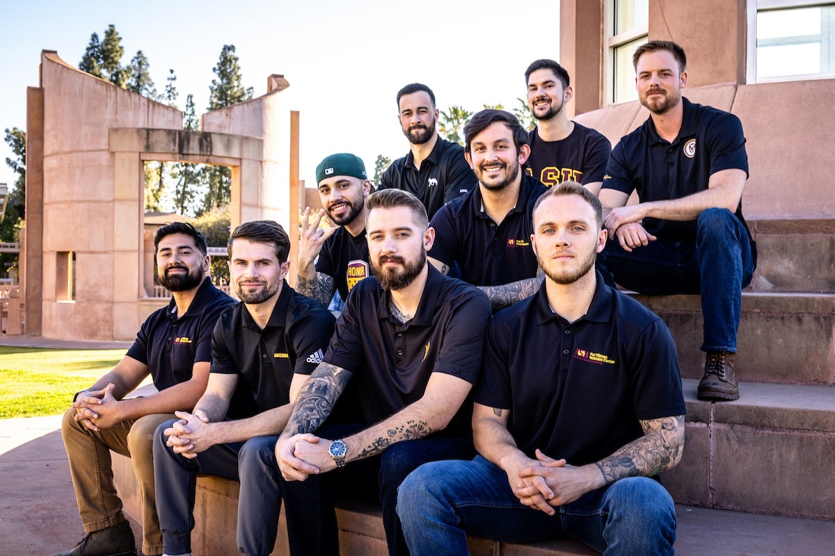 Marine veterans pose for a photo at Hayden Library, Feb. 11, 2022. 