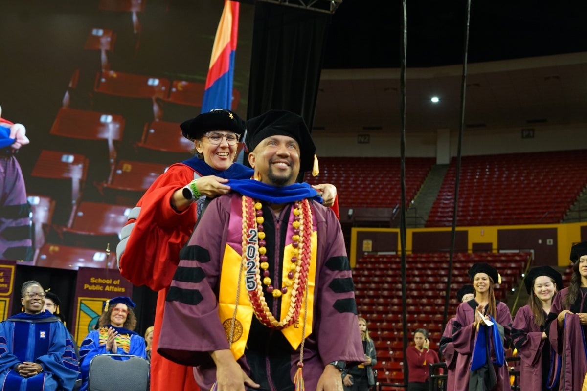 Watts College, convocation, spring 2025, hood, doctor, Desert Financial Arena
