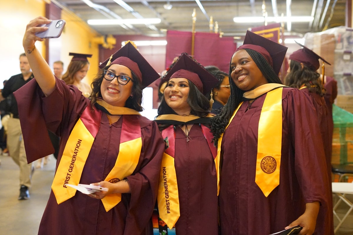 Watts College, convocation, spring 2025, selfie, Desert Financial Arena