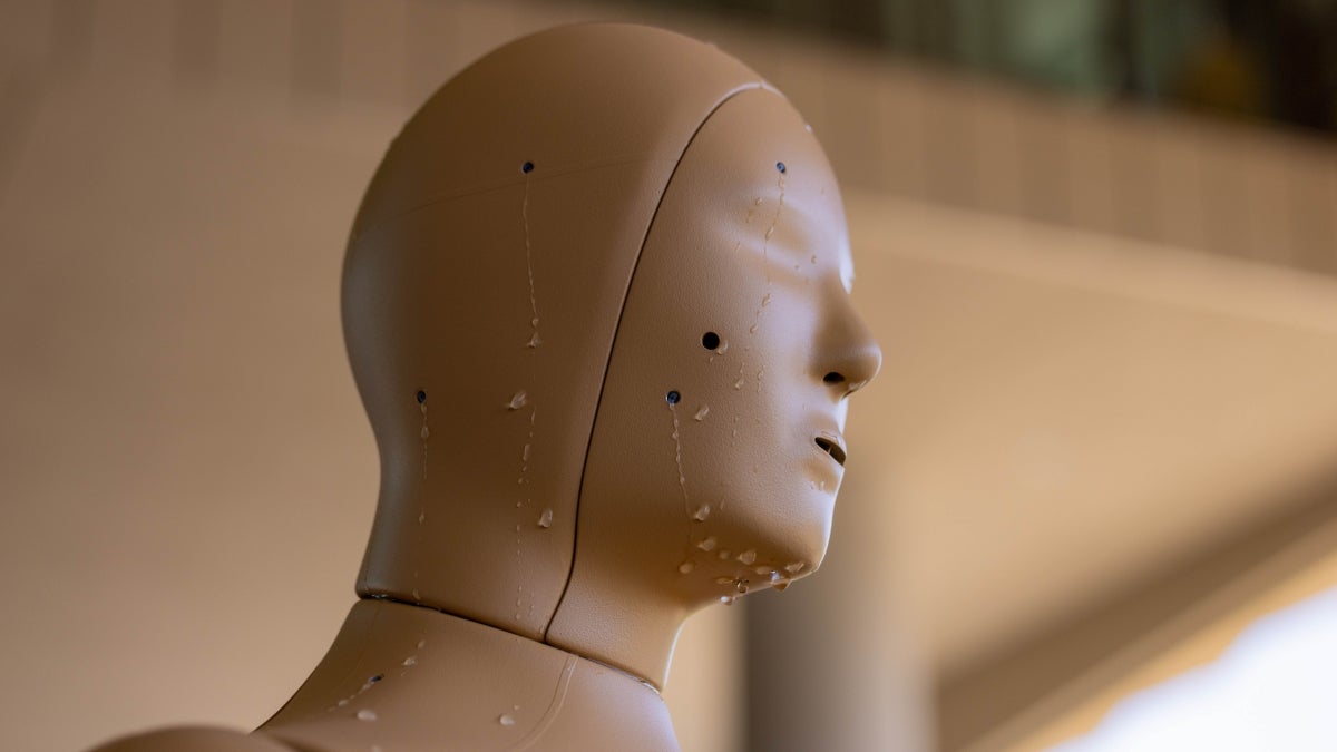 A manikin sweats from a number of openings on its head
