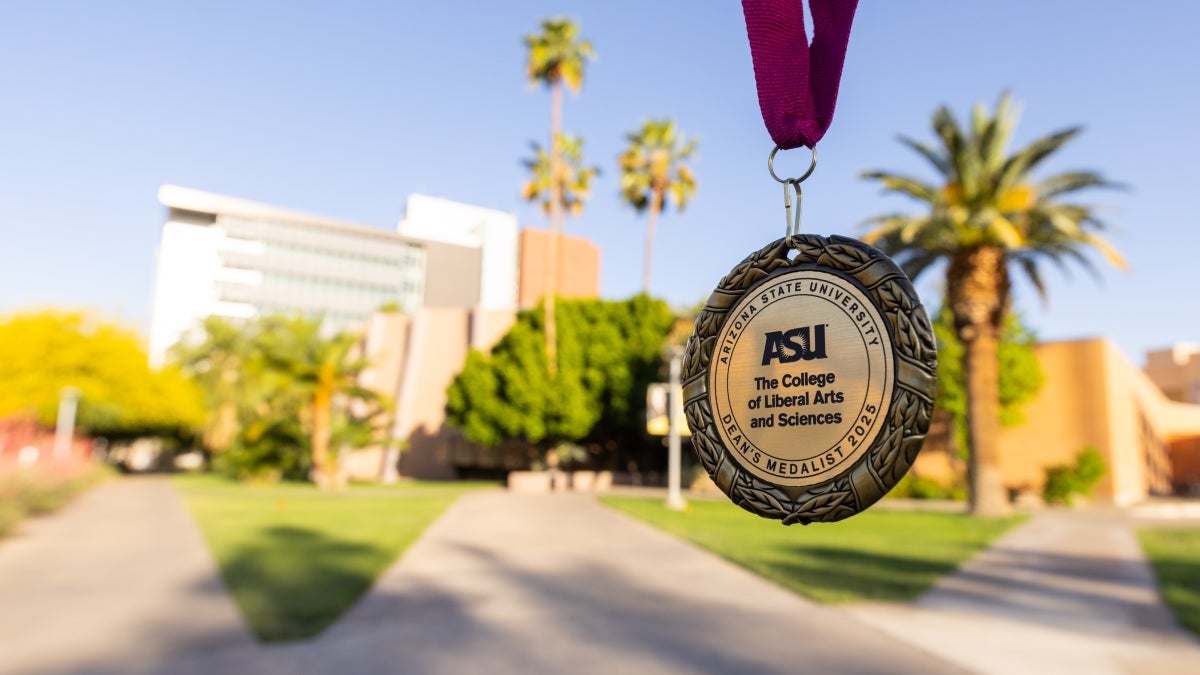 Photo of dean's medal hanging outside