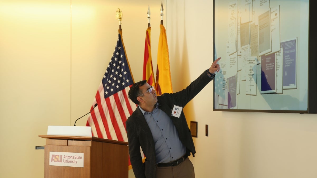 Caption: Bhaven N. Sampat, professor for Arizona State University’s (ASU) School for the Future of Innovation in Society and School of Public Affairs explains the process of negotiating indirect cost rates. Photo by Hager Sharp. 